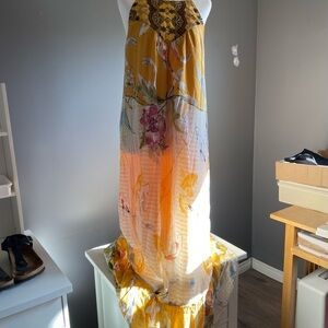 Anthropologie Yellow and Pink Maxi Dress
